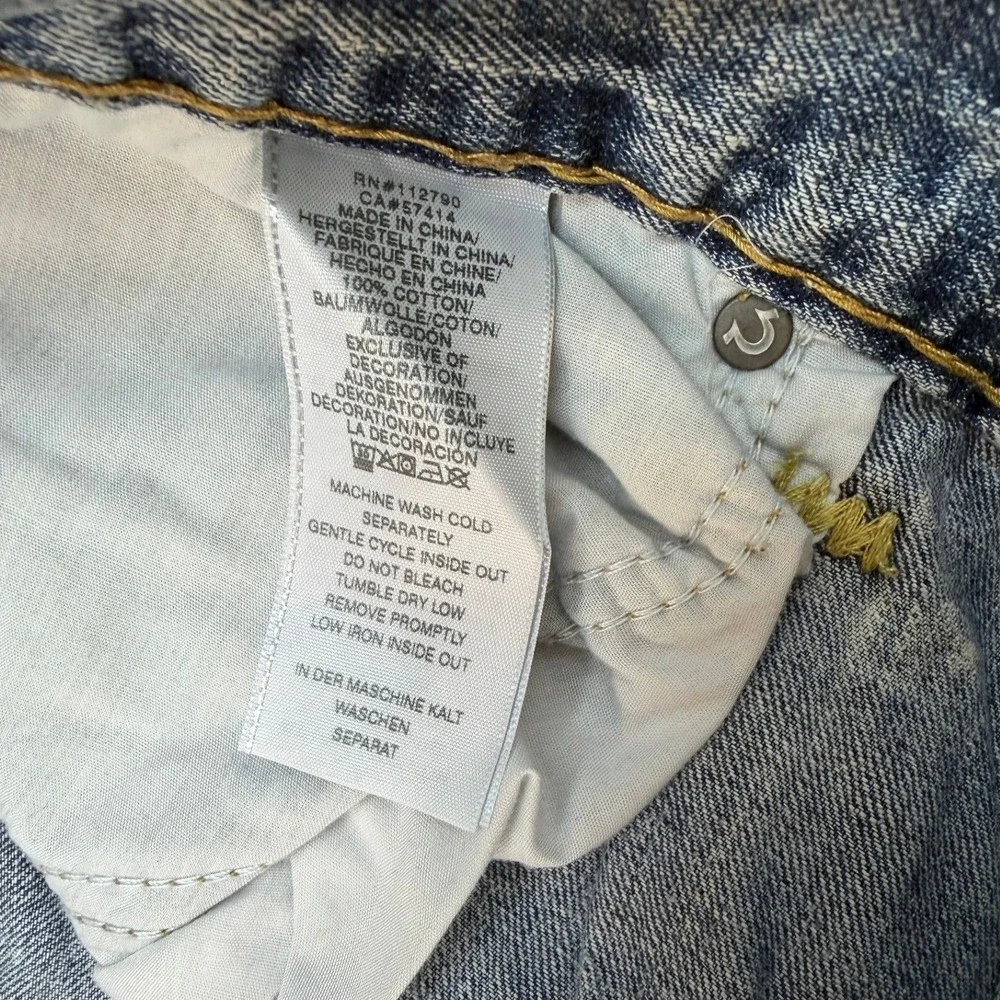 True Religion Ricky Relaxed Straight Blue Big T Stitch Jeans Mens 42 106155‎